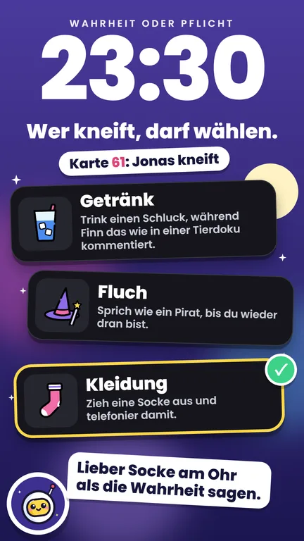 Bild aus dem Store, 23:30 – Wer kneift, darf wählen.